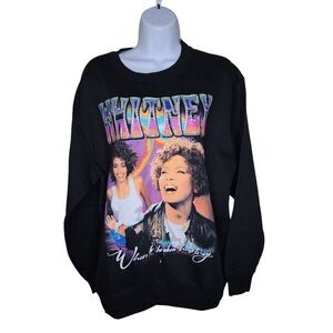 Whitney Houston Rhinestone Graphic Pullover Sweatshirt Womens Size M Black NEW